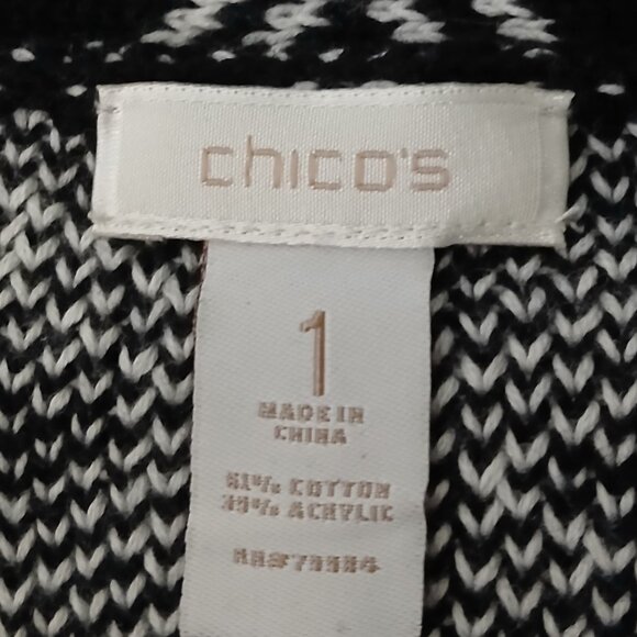 Chicos Sweater Size 1 US M Thick Fringe Trim Cardigan Diamond Plaid - Picture 9 of 10